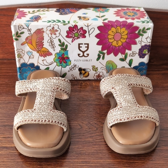 Fizzy Goblet Jute Route Bomba Sliders. Size 6. New In Box. Handcrafted. Vegan - Picture 1 of 6